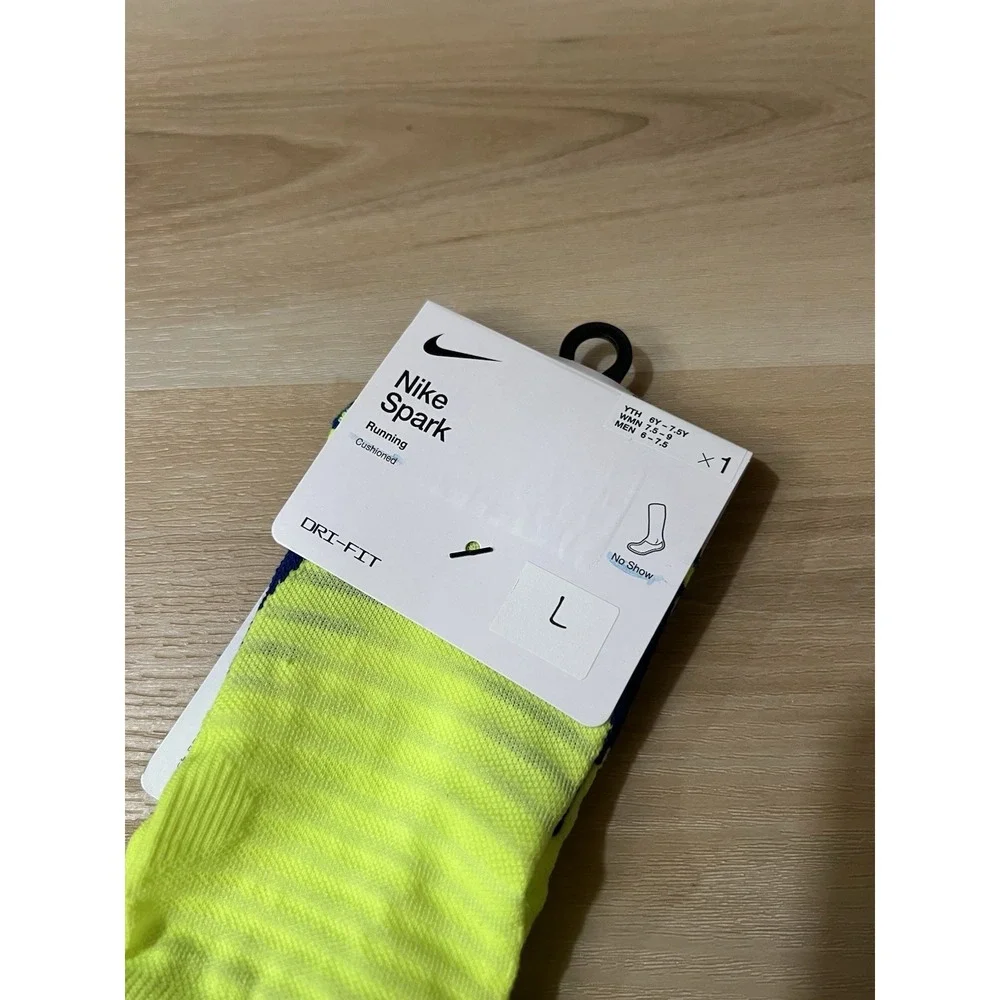 Nike Spark Cushioned No-Show Running Socks MEN 6-7.5 -WMN 7.5-9 High Vis Dri-Fit